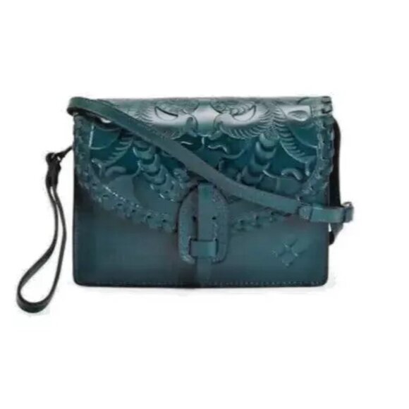 Patricia Nash Blue Coral Lanza Crossbody Wristlet Leather Triple Entry - Picture 1 of 8